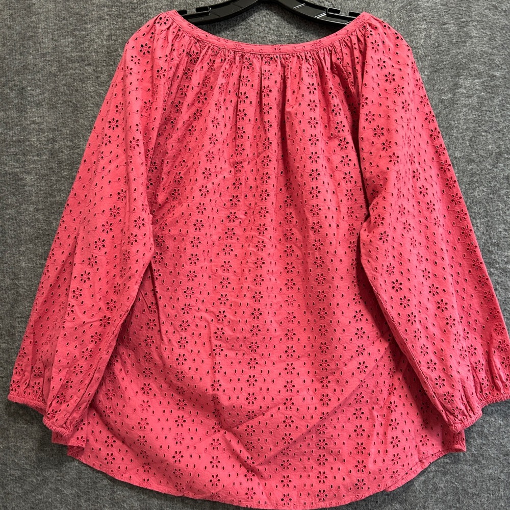 Chaps Tunic Top Women 2X Pink Eyelet Boho Peasant Cottagecore Henley Pullover - Picture 4 of 9